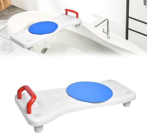 UISEBRT Vasca da bagno con giradischi, sedile per vasca da bagno, sedile con manico e ripiano per sapone, lunghezza 70 cm, bianco e rosso