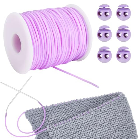 NBEADS 55 metro di Cordoncino per Mantenere I Punti, Cordoncino Da Barbiere per Maglieria con Tubi In Gomma Cava Da 2 mm, con Cordino In Plastica per La Creazione di Gioielli, Viola Medio