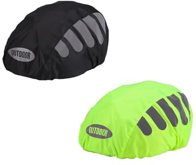 Regenschutz für Fahrradhelm - 2 Stück Helmet Raincover Helmschutz Atmungsaktiver und Wasserfester Helmüberzug Reflektierende Fahrrad Regenhaube Universal Helm Überzug (Schwarz+Grün)
