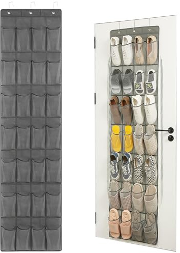 YUNYODA Organizer über der Tür für Schuhe, Hängend Schuh Organizer Aufbewahrungstasche mit 28 Taschen, Faltbare Hängeorganizer mit 2 Haken für Schlafzimmer, Wohnzimmer, Badezimmer, Grau | Organizer zum Aufhängen an der Tür, faltbar, Organizer für die Tür, für Schlafzimmer, Wohnzimmer, Badezimmer, Grau