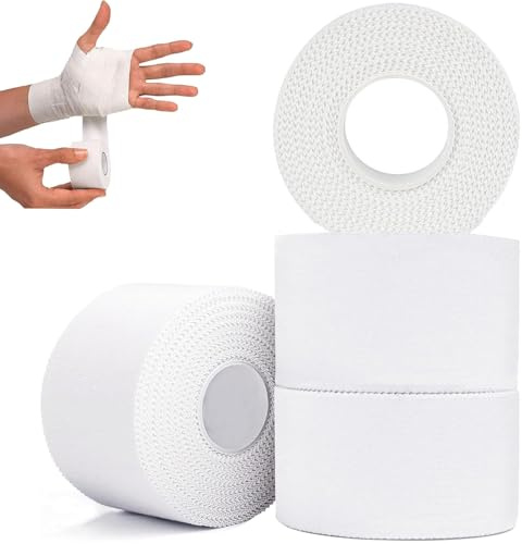 4 PCS Zinc Oxide Tape Sports Tape Climbing Tape Finger Tape Athletic Tape Tape Elastic Breathable Kinesiology Wrist Tape Removable Athletic Tape for All Sports (3.8CM x 10M,White)