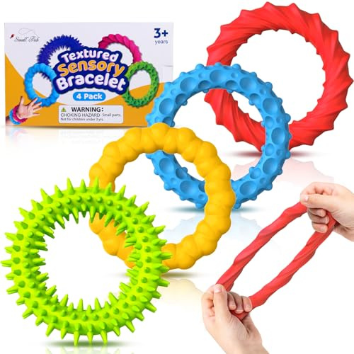 Sensory Fidget Toys for Kids: 4 Pack Textured Fidget Bracelet | Stress Relief Fidgets for Autism ADHD, Sensory Toys for Special Needs, Calm Down Travel Airplane Toys