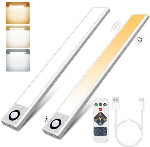 ALUSSO LED Unterbauleuchte Küche, Dimmbar LED Bewegungsmelder Schrankleuchten, Warmweiß/Neutralweiß/Kaltweiß Einstellbar Schranklicht, 30cm USB Aufladbar Nachtlicht für Treppe, Schlafzimmer, 2 Stück