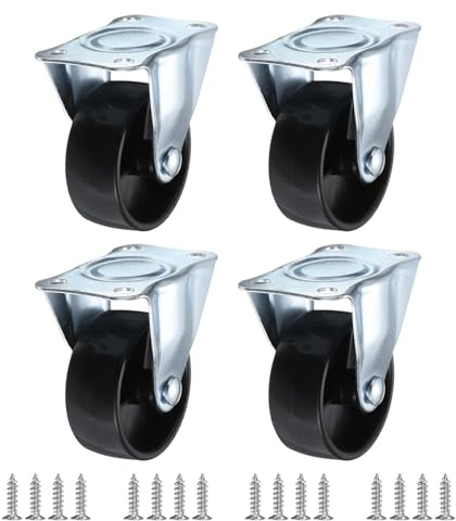 PATIKIL 2 Rigid Caster Wheels, 4 Pack Silent Fixed Non-Swivel Plate Casters with M5 Screws Load Capacity 198Lbs for Furniture Workbench Cart Trolley, Black