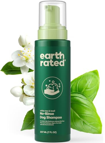 Earth Rated No-Rinse Dog & Puppy Shampoo, Convenient Waterless Dog Shampoo for Cleaning, Conditioning & Detangling, for All Coat Types, Refreshing White Tea & Basil Scent, 7 oz.