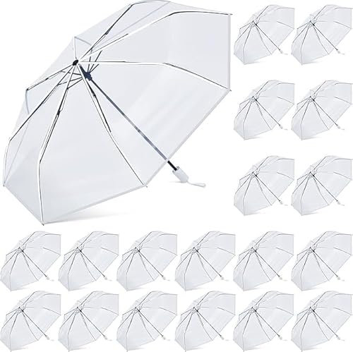 Theaque 18 Stück transparente Hochzeitsschirme, Großpackung, transparent, Reise-Regenschirm, faltbarer Regenschirm, manuelles Öffnen und Schließen, kompakter Faltschirm für Hochzeit, Jahrestag,