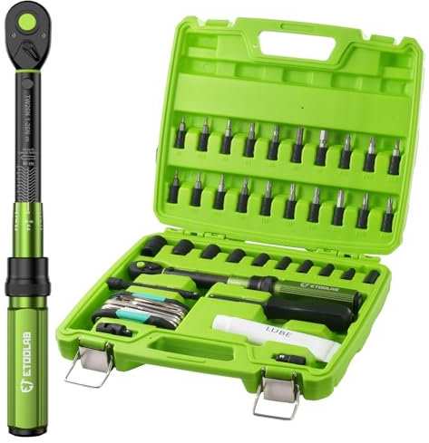 ETOOLAB 1/4 Drehmomentschlüssel Set-37tlg, ±3% Fehlergenauigkeit, 1-26 N·m/10-231,3 lbf·in, 72 Zähne Fahrrad Drehmomentschlüssel für Reifenwechsel/Motorrad/Fahrrad