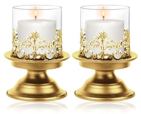 Portavelas Vintage, 2 Piezas Porta Velas con Tapa De Vidrio, Candelabros para Velas, Portavelas De Velas, Portavelas Cristal para Bodas, Fiestas, Decoración De Mesa