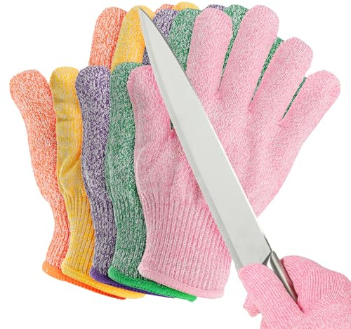 PATIKIL Cut Resistant Gloves, 5 Pair Level 5 Protection Anti Cutting Gloves Cut Proof Gloves for Kitchen Wood Carving Working, Extra Large, Multicolor