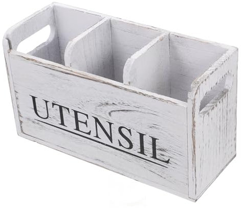 Garneck Cesta para Guardar Cuchillos y Tenedores De Cocina Organizador De Madera para Utensilios De Cocina Porta Cubiertos De Encimera para Utensilios De Madera