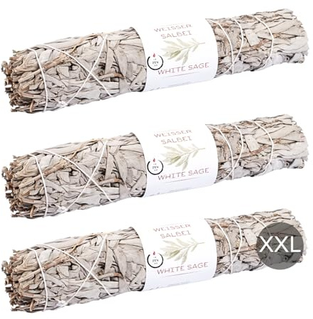 3 x Weißer Salbei XXL Räucherbündel - 22 cm, zum Räuchern, Raumreinigung, Rituale, Entspannung | Räucherwerk aus Kalifornien