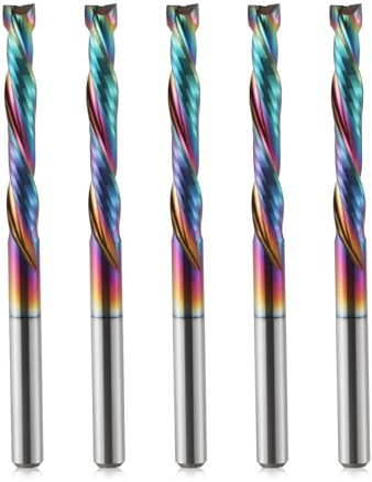 Trvoxviq Spiral Router Bits 2 Flutes CNC End Mill, 1/8'' (3.175mm) Shank Up Down Cut Compression Bit with DLC Coating, Tungsten Steel CNC Bit Milling Cutter Tools for Wood(3.175X22mm,5 PCS)