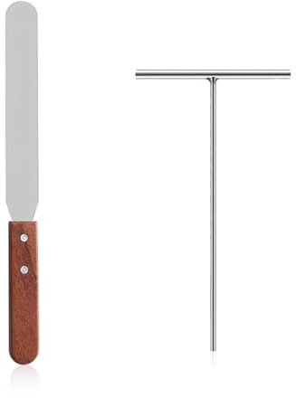 Distributeur de Crêpes Spatule, Spatule Crepe en Acier Inoxydable, Râteau à Crêpe en Forme de T et Spatule, Etaleur Crepe, pour Faire Crêpes, Desserts, Gâteaux