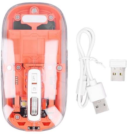 XUMIUZIY Bluetooth-Funkmaus, Transparente RGB-Gaming-Maus, BT1 BT2 2,4 GHz 3 Modi, 3 Einstellbare DPI, Leise Wiederaufladbare Transparente Maus für PC, Laptop, Tablet (ORANGE)