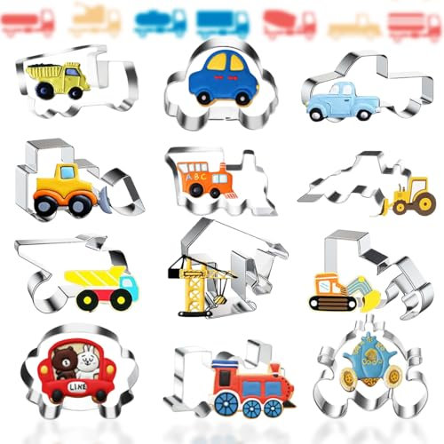 Formine per Biscotti Bambini,12 Pezzi Stampi Biscotti Set Giocattoli per Auto,DIY Formine Biscotti Natale Artigianato per Dolci Caramelle per Decorazione per Dessert Biscotti Pasqua Natalizi