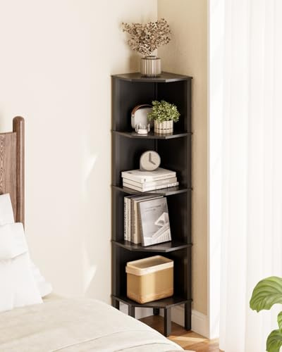 Apetaccat Eckregal, Ecke Bücherregal mit 4 Ebenen,Pflanzenregal, Anzeige Aufbewahrungsregal für Wohnzimmer,Büro,Schlafzimmer,127x29x29cm, Schwarz