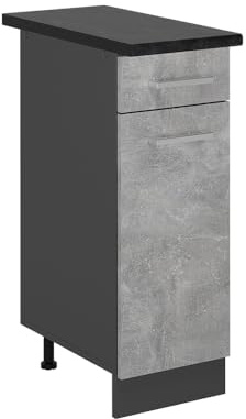 Vicco Küchenunterschrank R-Line, Beton, 30 cm | 1 Schublade · AP Anthrazit inkl. · Höhenverstellbare Füße · 1 Tür · ✓ Frei kombinierbar