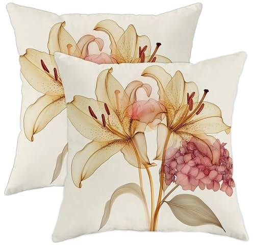 Kissenbezüge mit Blumenmuster, gelbe Lilie, botanische Zierkissenbezüge, Frühling/Sommer, dekorativ, quadratisch, Heimdekoration, Kissen für Sofa, Bett, Couch, 40,6 x 40,6 cm, 2 Stück