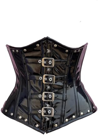 OH WEARS Best Corsé de vinilo de PVC con hebilla negra debajo del busto, corsé de moda para mujer, talla grande, corsé con hebillas, Negro, 4XL