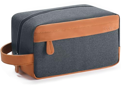 Elviros Beauty case da viaggio da uomo da appendere Dopp Kit idrorepellente in pelle PU borsa da barba con grande capacità per viaggi e bagno, Blu navy, Medium, Base in pelle PU