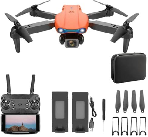 Trendi Foldable Quadcopter Drone with 360° Roll | 150m Range | Dual HD Camera Lens | Flight Time | Speed Control, Gesture Manipulation, Optical Flow, Avoidance | 2 Batteries (Orange)