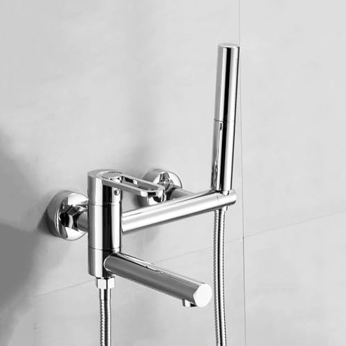 Wasserfall Mischbatterie Wandmontage Badewanne mit Handbrause Doppelloch Badezimmer Wasserhahn mit hohlem Griff Chrom