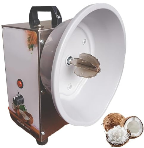 Grattugia Elettrica per Cocco – Macchina Raschiatrice Verticale A 3 velocità da 150W con Lama E Copertura Antipolvere, Resa di 35KG/H, Rimuovi Polpa Professionale per Scaglie E Estrazione del Latte