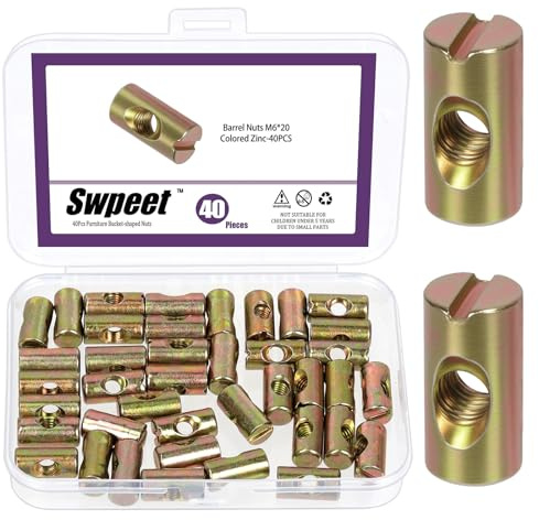 Swpeet - Juego de 50 Piezas de Tuercas Barril M6×20mm con Recubrimiento de Zinc en Colores, Incluye Pernos Travesaño Ranurados, Tuercas Embutidas para Muebles, Repuestos para Camas, Cunas y Sillas