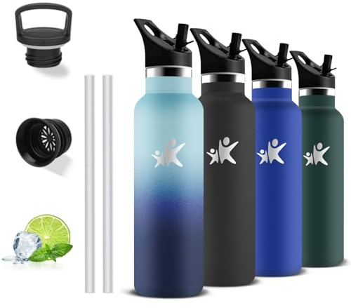 Borraccia Termica, 500ml Borraccia, Senza BPA, Borracia con Cannuccia, Senza Perdite, Bottiglia Termica, Acciaio Inossidabile 18/8, Borracce Termiche per Campeggio, Uffici, Viaggio, Yoga, Palestra