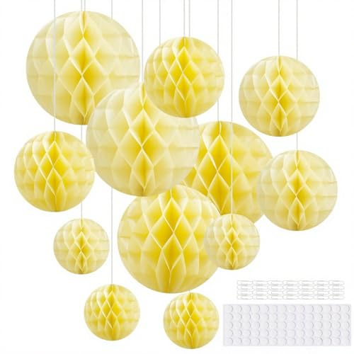 Hexizexi 12 Pcs Paper Honeycomb Balls Yellow Hanging Honeycomb Decorations 15cm 20cm 25cm Green Paper Decorations for Birthday Wedding Graduation Party Baby Shower