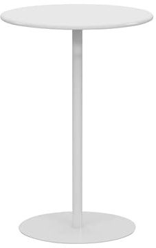 Runder Stehtisch, weißer Bistro-Kneipentisch in Thekenhöhe mit massiver Platte und stabilem Metallfuß, runder Cocktailtisch für Wohnzimmer, Küche oder Esszimmer, einfach zu montieren(40x40x50cm)