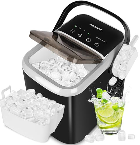 Aigostar Eiswürfelmaschine klein, Selbstreinigende Eiswürfelbereiter, 9 Würfel in 6 Min, 2 Eiswürfel-Größen, 130W Ice Maker mit Schaufel u. Korb, 14kg/24h, 35 dB, für Küche, Büro, und Party (1.5L)