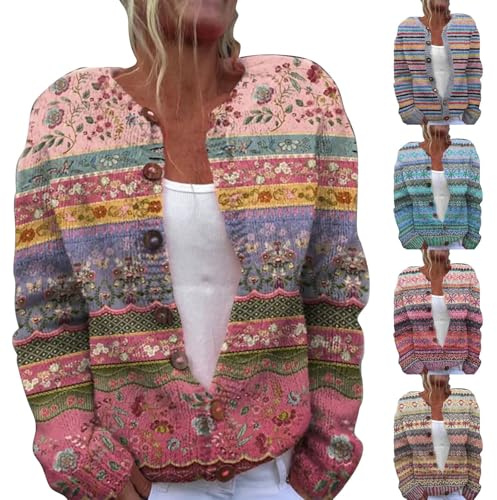 Fairisle Cardigans for Women UK Fair Isle Norwegian Wood Womens Sweaters Long Sleeve Ladies Cardigans Size 16 Retro Ethnic Prints Women Autumn Winter Cardigan Women's Fashion