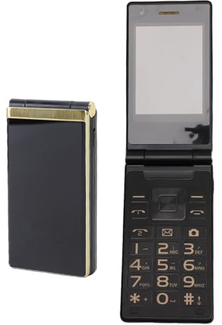 Annadue 4G Flip-telefon för Seniorer, 3.0in 1.8in Dual Screen, Double SIM, SOS, 1.3MP Kamera, med läderfall. 5900mAh (Guldfärg)