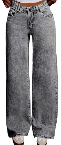 Jeans da ragazza a vita alta gamba dritta con ricamo a fiocco carino pantaloni casual per l'uso quotidiano comodi pantaloni in denim larghi per adolescenti 8 13 anni, 02#_grigio, 10-11 Anni