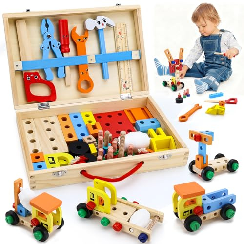 YYWEi Maletín de herramientas para niños a partir de 3 años, herramienta para niños, juegos educativos, juguetes para niños a partir de 2, 3, 4, 5, 6 años, regalo para niña y niño