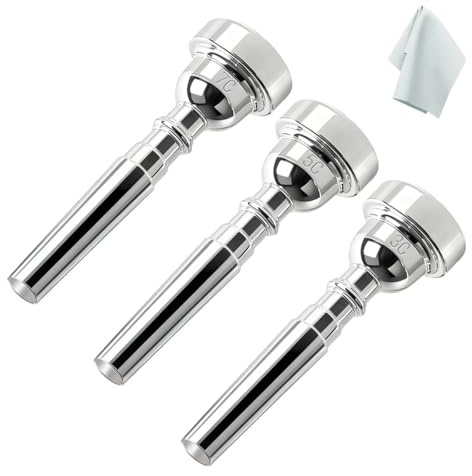 Kuylive 3C 5C 7C Trumpet Mouthpiece Set with Cleaning Cloth, Trompeta Mouthpiece for Beginners & Professionals 3Pack Trumpet Accessories (Silver)