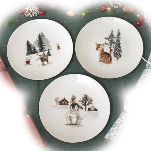 Darthome Set of 6 Winter Wildlife Side Plates Ceramic 19cm Christmas Kitchen Tableware