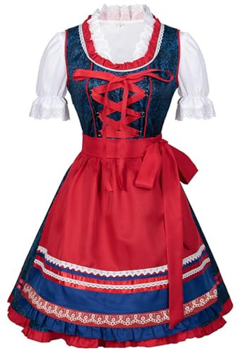 Generico Abito Tradizionale Dirndl da Donna Oktoberfest Gonna Set a Maniche Corte Vestito da Birra Dirndl Costume Donna Abito Tirolese di Ragazze per Oktoberfest Tedesco Festa di Ottobre (Blue, M)