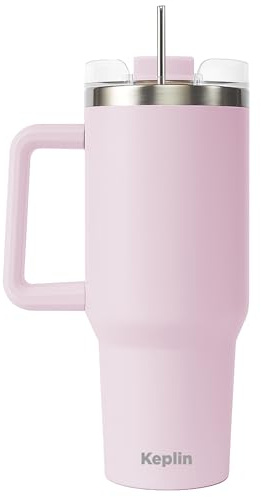 Keplin 40 oz / 1200 ml Insulated Travel Tumbler – Double Wall Stainless Steel Cup with Leak-Proof Lid, Thermal Flask Keeps Drinks Hot & Cold, Dishwasher Safe, Fits Car Cup Holders - Cream Pink