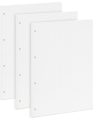 A4 Kariertes Nachfüllpapier 5mm, 135 Blatt Ringbuchblätter 290x210mm 4-Loch | 100g/m² A4 Blätter Notizbuch, 4 Löcher Schreibpapier Collegeblock Ersatzblätter für Technik, Büro, Studium, Kreative Projekte
