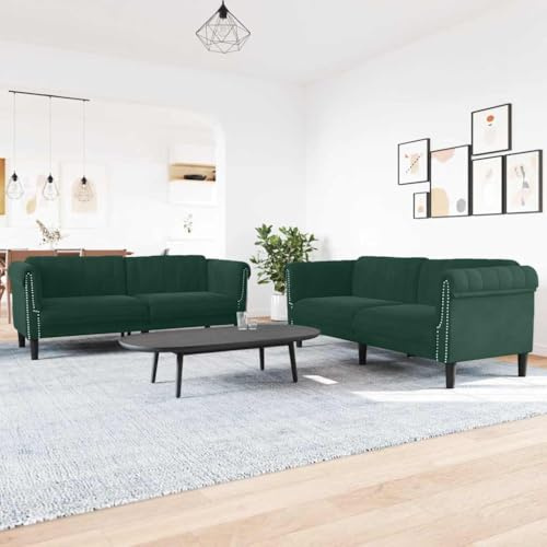 Hoopleep 3-TLG. Sofagarnitur Dunkelgrün Samt, Wohnzimmer Couch Set mit 1 Sessel, 2-Sitzer Sofa und 3-Sitzer Sofa, Massivholzbeine für Zuhause, gemütlich