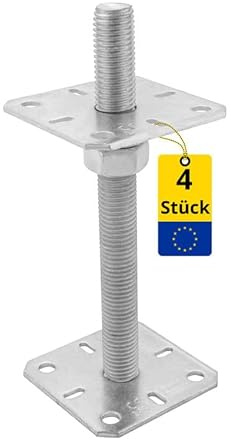 GRUNDLINE - Pfostenträger höhenverstellbar 50 bis 200 mm- 8er Set Pfostenträger aufschrauben - Stützenfuß - Pfostenanker - Aufschraubhülse - Anker - Gewindestange M24-250 mm - Ankerplatte 100x100x4 mm