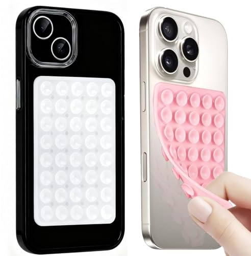 2 Stück Silikon Handy Saugnapf,Rutschfest und Tragbar Saugnapf Handy Doppelseitig,Handyhülle Saugnapfe für Selfies & Videos,Haltbar Saugnäpfe Handyhalter,für Alle Handys-Modelle,Hellrosa & Transparent