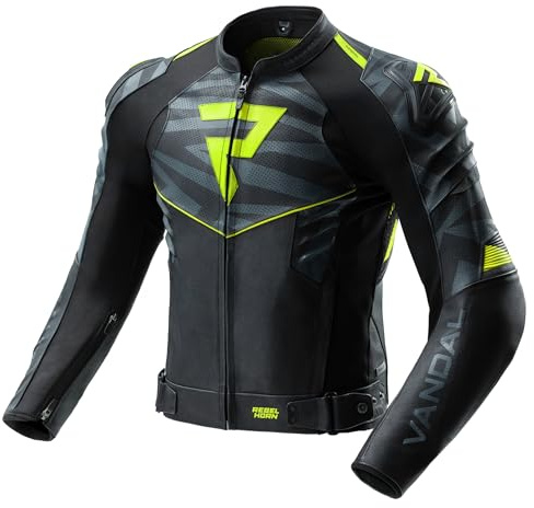 REBELHORN Vandal 2 Motorradjacke Herren | Leder | Protektoren-Set Stufe 2 | Schulterschleifer | In&Out Winddicht Weste | Belüftung | Schutzstufe AAA | Größen bis 62