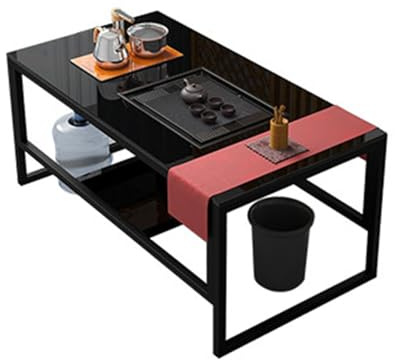 KIBONCY Mesa de Centro de Piedra Pulida al Fuego,Mesas de té de recepción de Oficina,Mesa Central Rectangular Simple con Espacio Abierto,para Sala de Estar, Oficina, fácil Montaje(A)