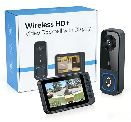 Sonnette sans Fil avec Caméra Extérieure Étanche IP65, Visiophone sans Fil Portée 40m, Interphone Vidéo sans Fil 1000mAh, Écran IPS 4.5 Pouces, Vision Nocturne Infrarouge, sans WiFi sans Application