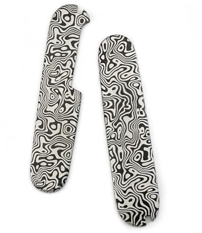 Aibote 1 Pair Damascus Pattern Titanium Alloy Handle Scales Handles Patch DIY Tool Replacement Grips Fit for 91mm Victorinox Swiss Army Knife