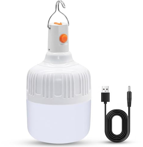 Lámpara Camping Recargable, Linterna de Camping Bombilla de Luz LED Portátil con Gancho, Larga Duración de la Batería, para Acampar Carpa Pesca Senderismo Emergencia