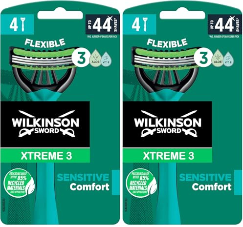 Wilkinson Sword Xtreme 3 - Maquinillas de afeitar desechables (pieles sensibles, 4 unidades) (Paquete de 2)